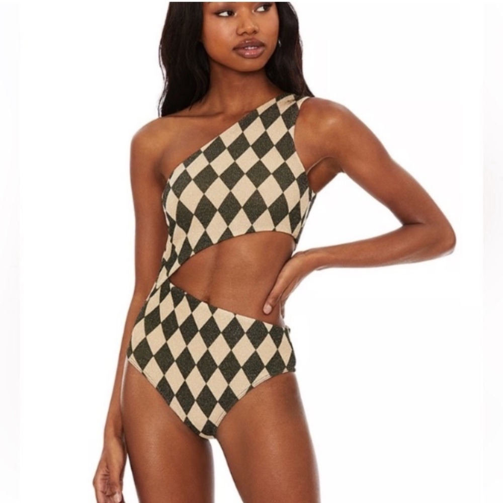 New! Beach Riot Celine One-Piece Harlequin Diamond Pattern 38020